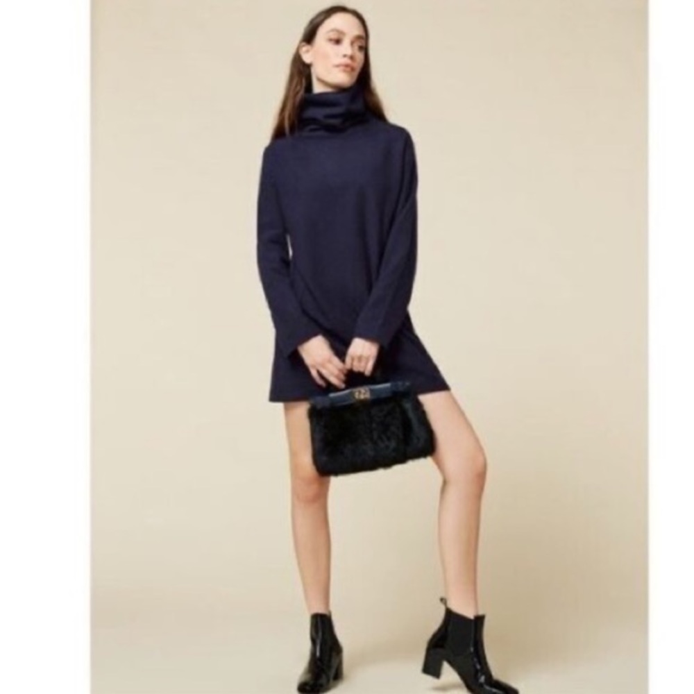 Reformation Hazel Navy Turtleneck Mini Dress